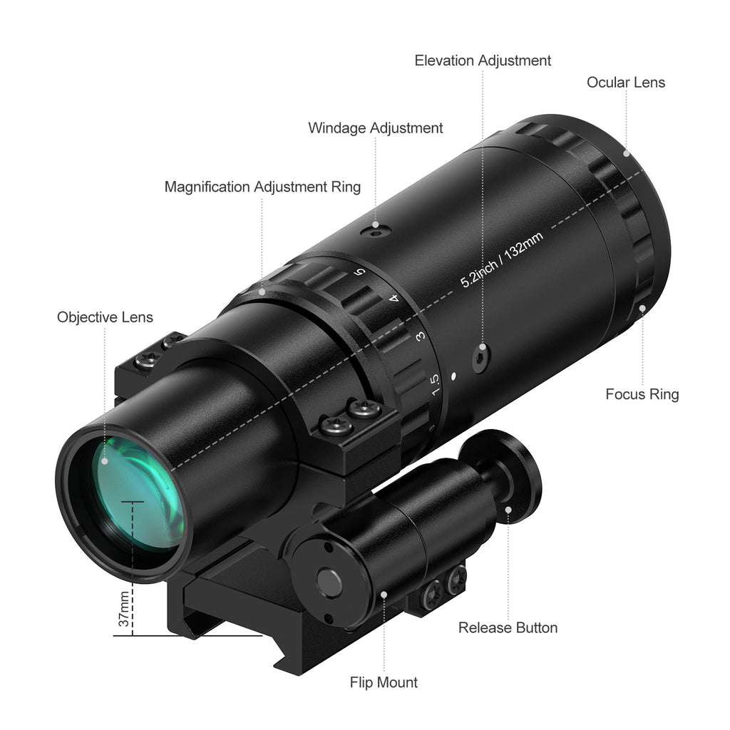 Hawkway V90 & M37 Red Dot & Magnifier Combo With Left Flip Mount