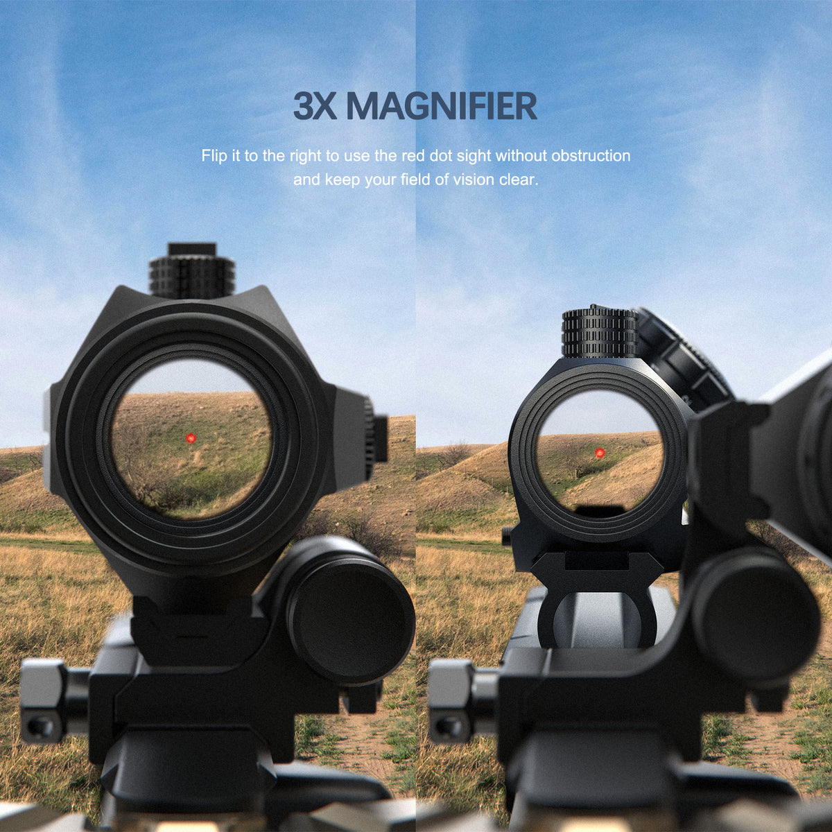 Hwakway M41 3X Red Dot Magnifier With Right Flip Mount
