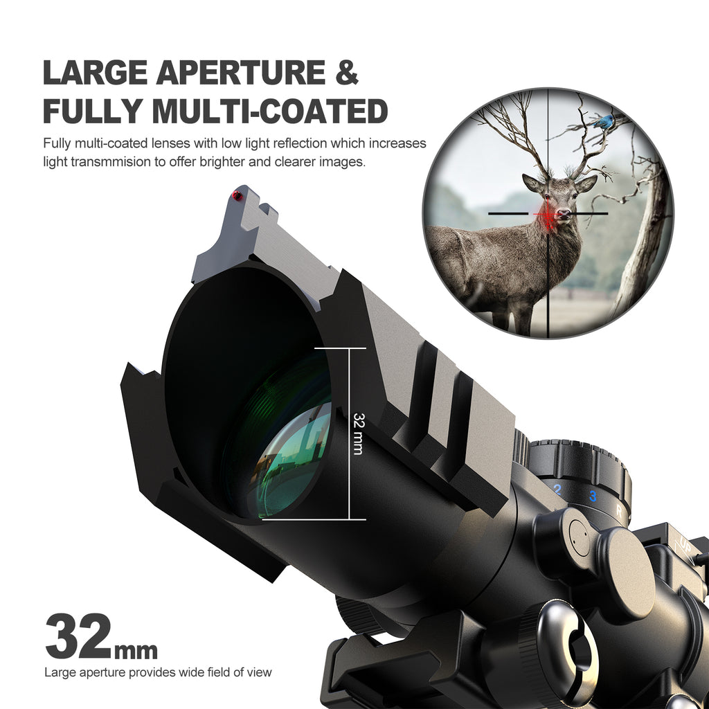 Hawkway R122 4X32mm Red/Green/Blue Reticle Rifle Scope
