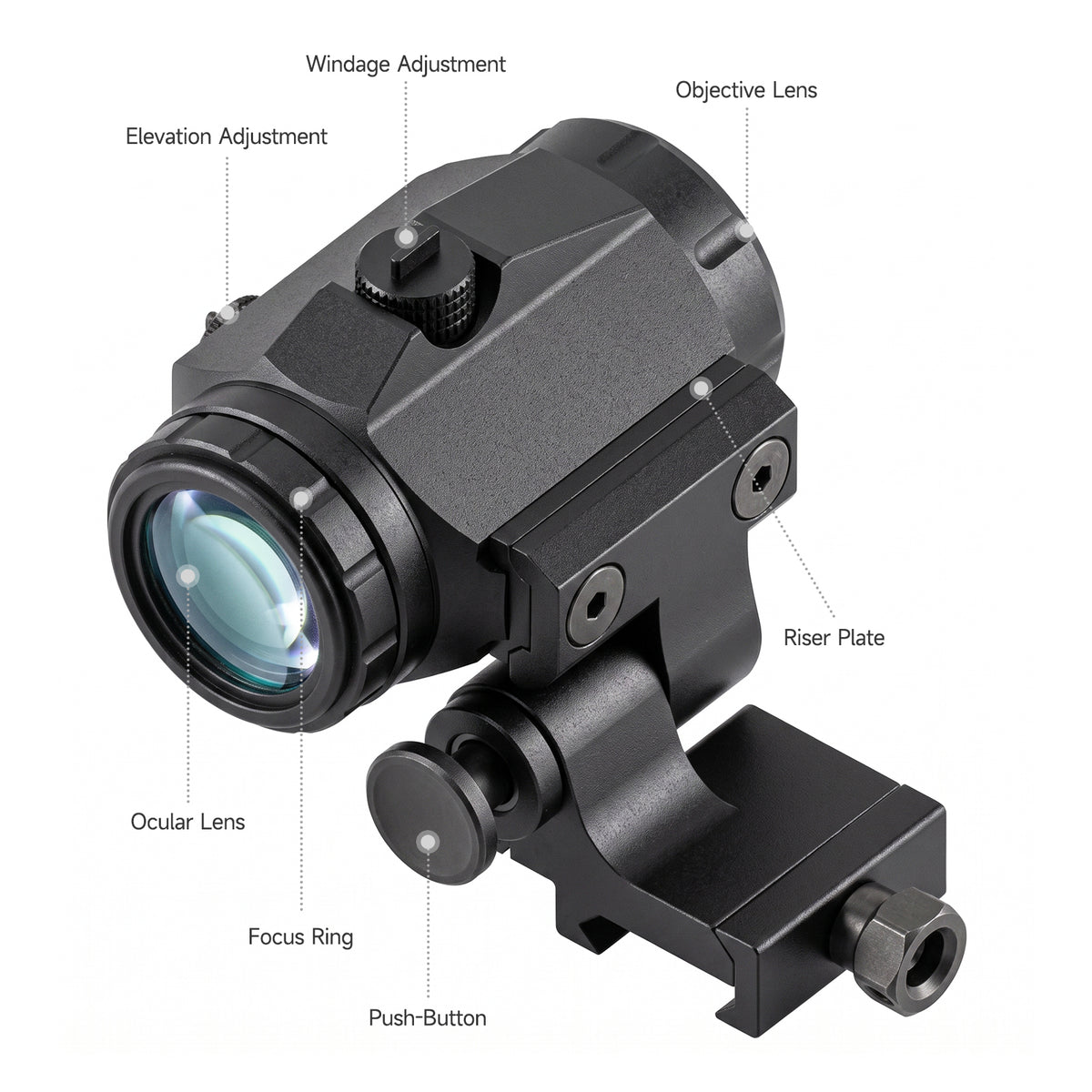 Hawkway M40 3X Red Dot Magnifier With Left Flip Mount
