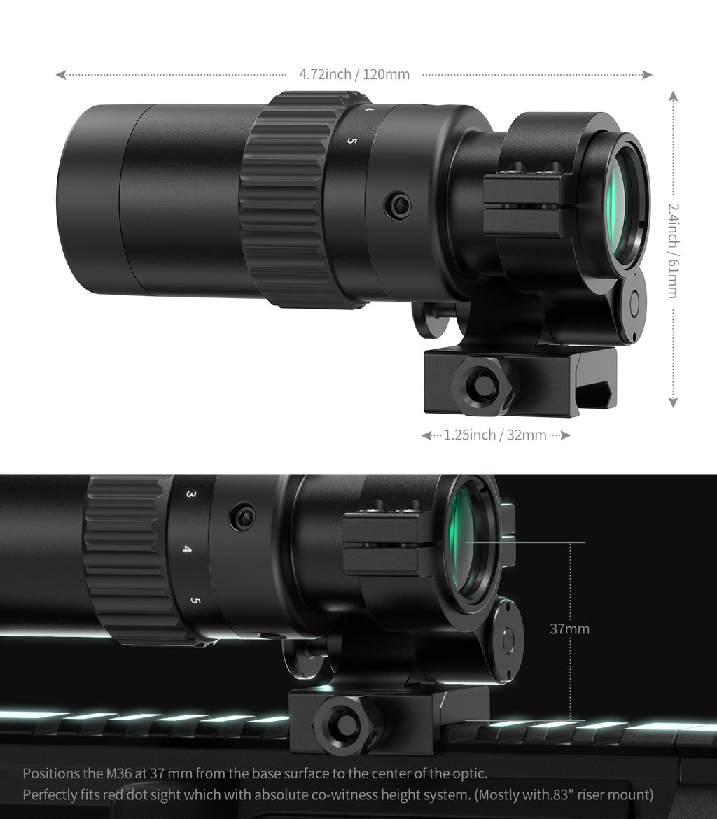 Hawkway M36 1.5X-5X Adjustment Red Dot Magnifier With Left Flip Mount
