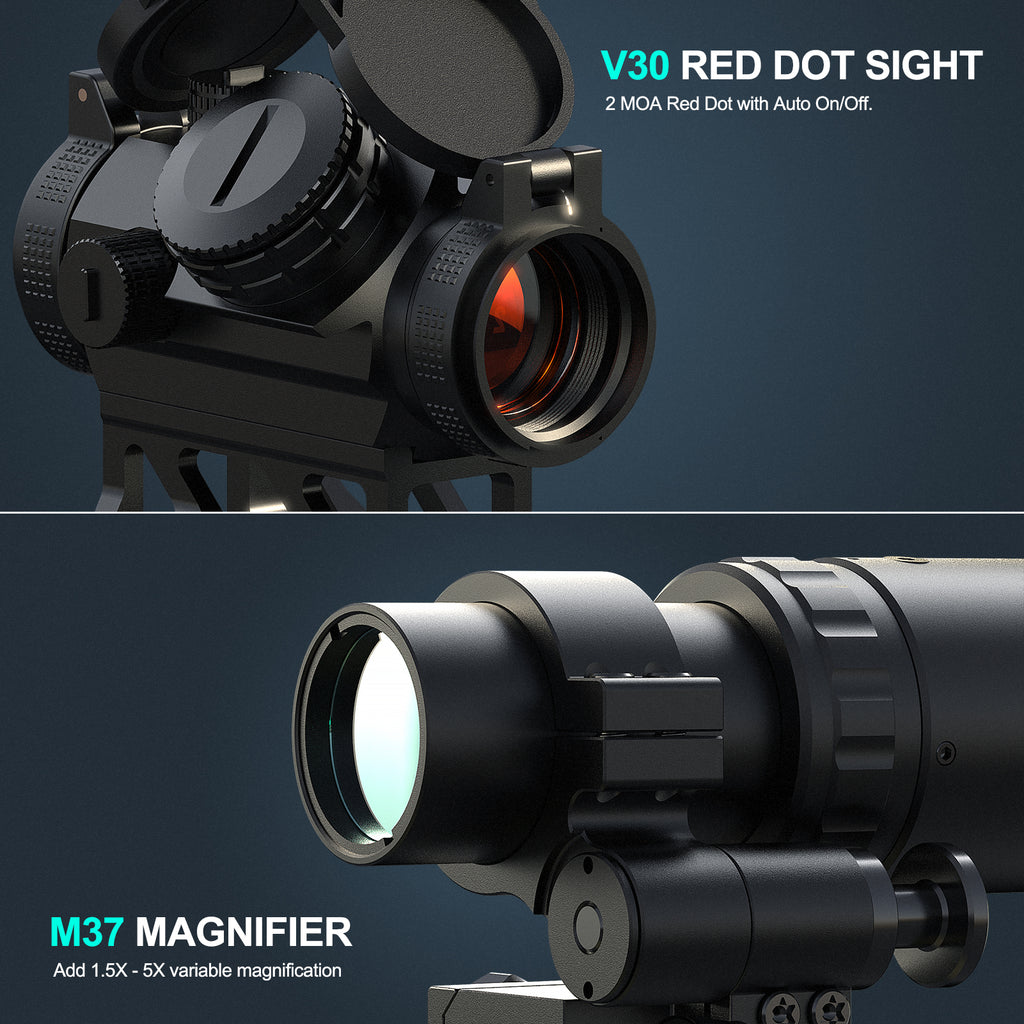 Hawkway V30 & M37 Red Dot & Magnifier Combo With Left Flip Mount