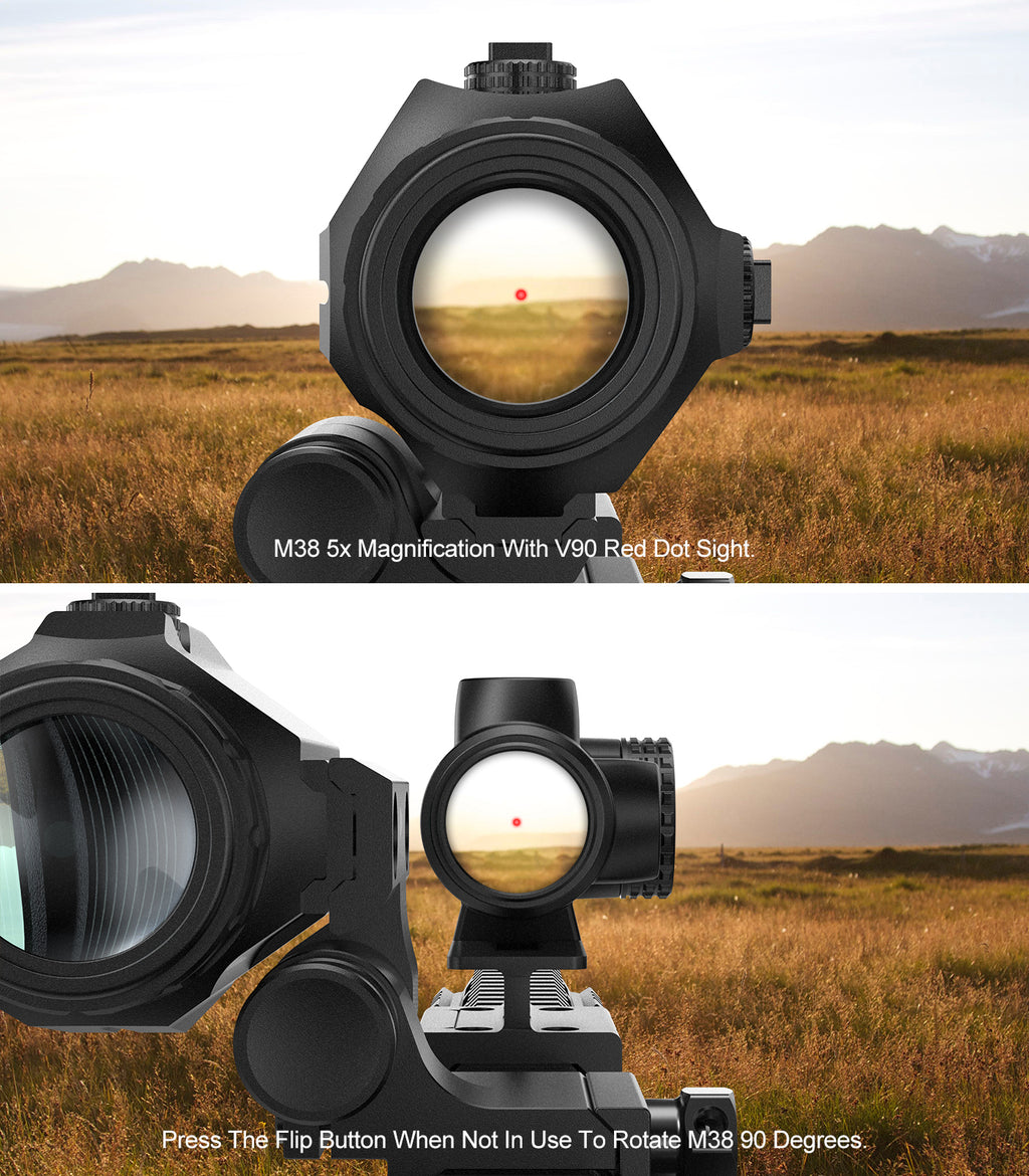 Hawkway M38 5X Red Dot Magnifier With Left Flip Mount