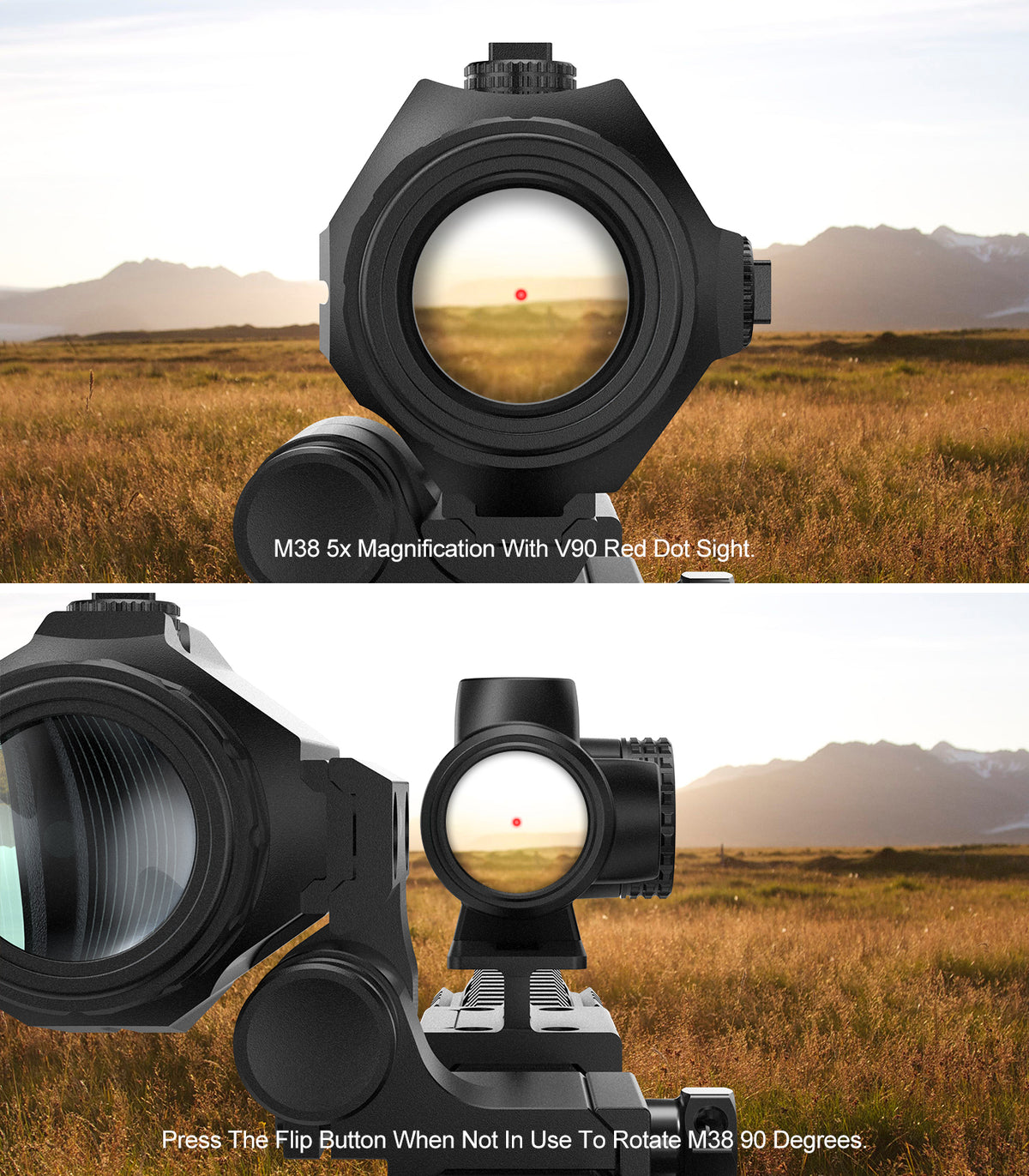 Hawkway M38 5X Red Dot Magnifier With Left Flip Mount