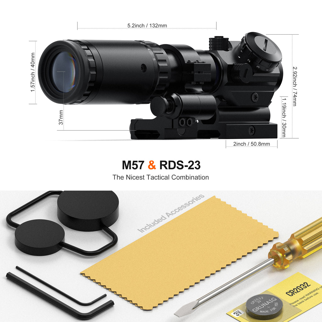 Hawkway RDS-23 & M57 Red Dot & Magnifier Combo With Right Flip Mount