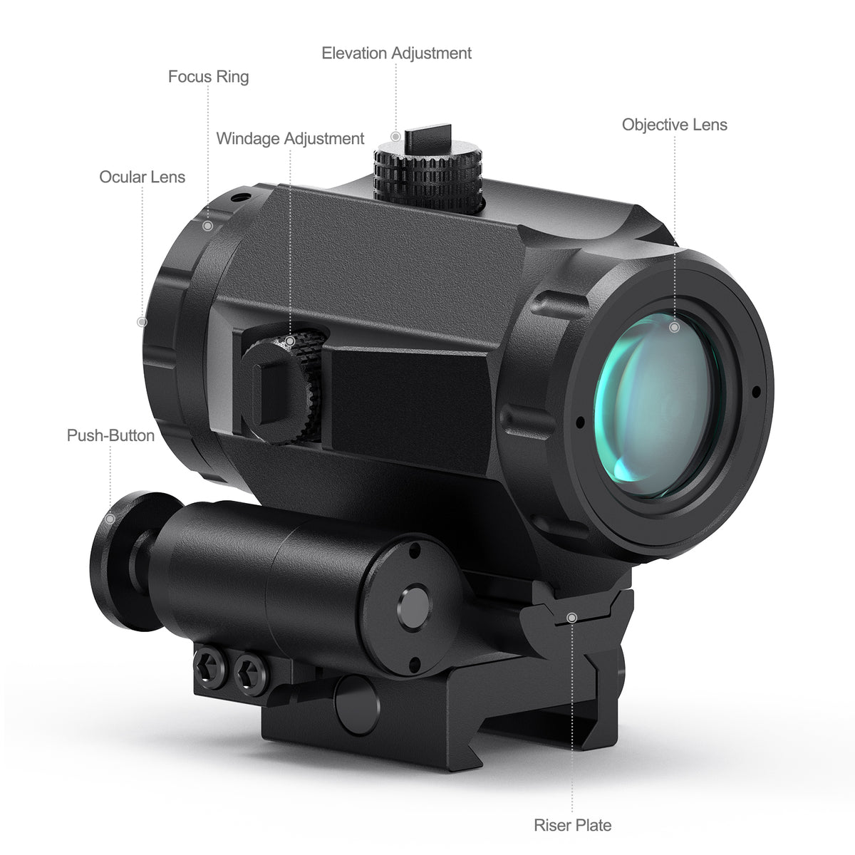 Hwakway M41 3X Red Dot Magnifier With Right Flip Mount