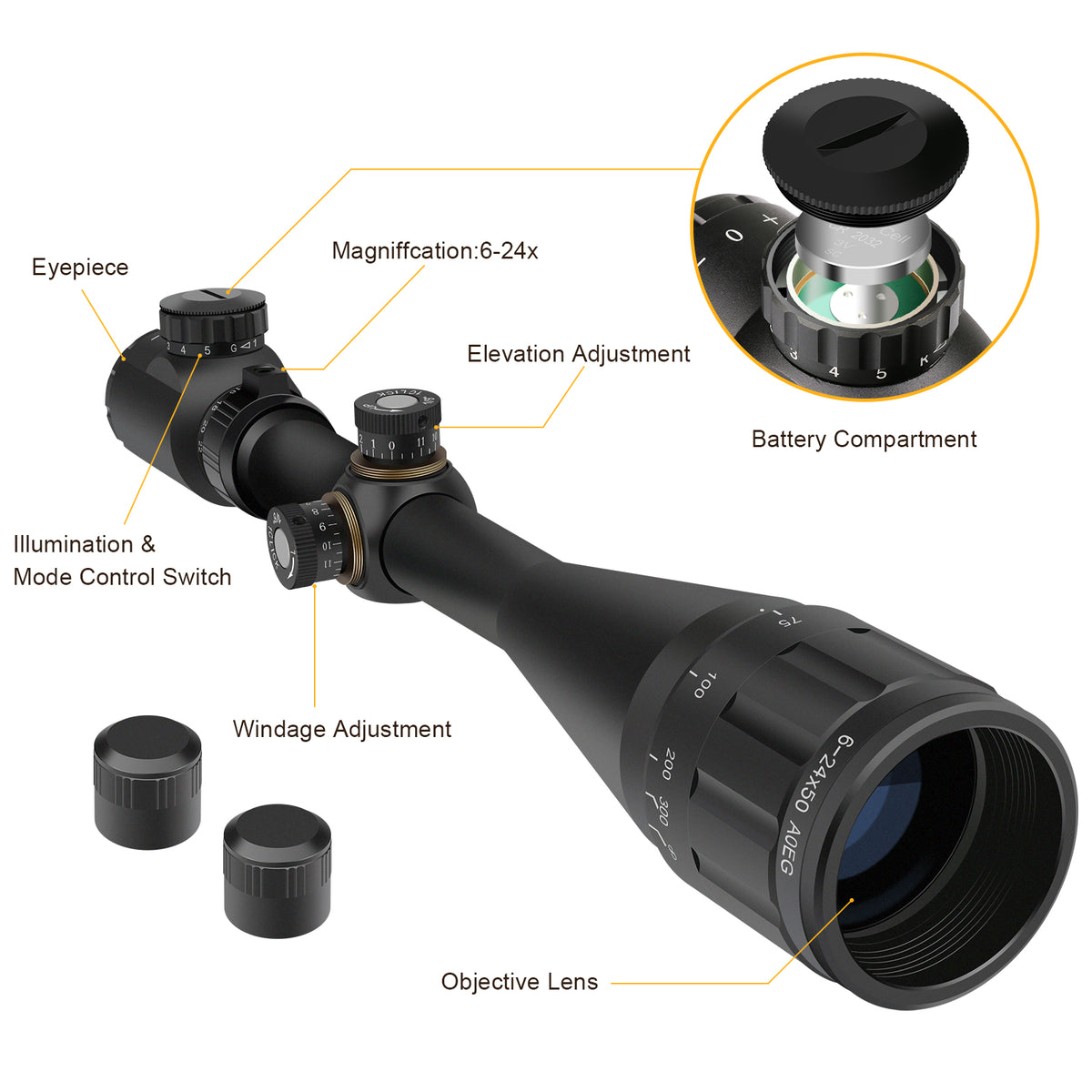 Hawkway RFS-21 Telescopic 6-24x50mm Rifle Scope