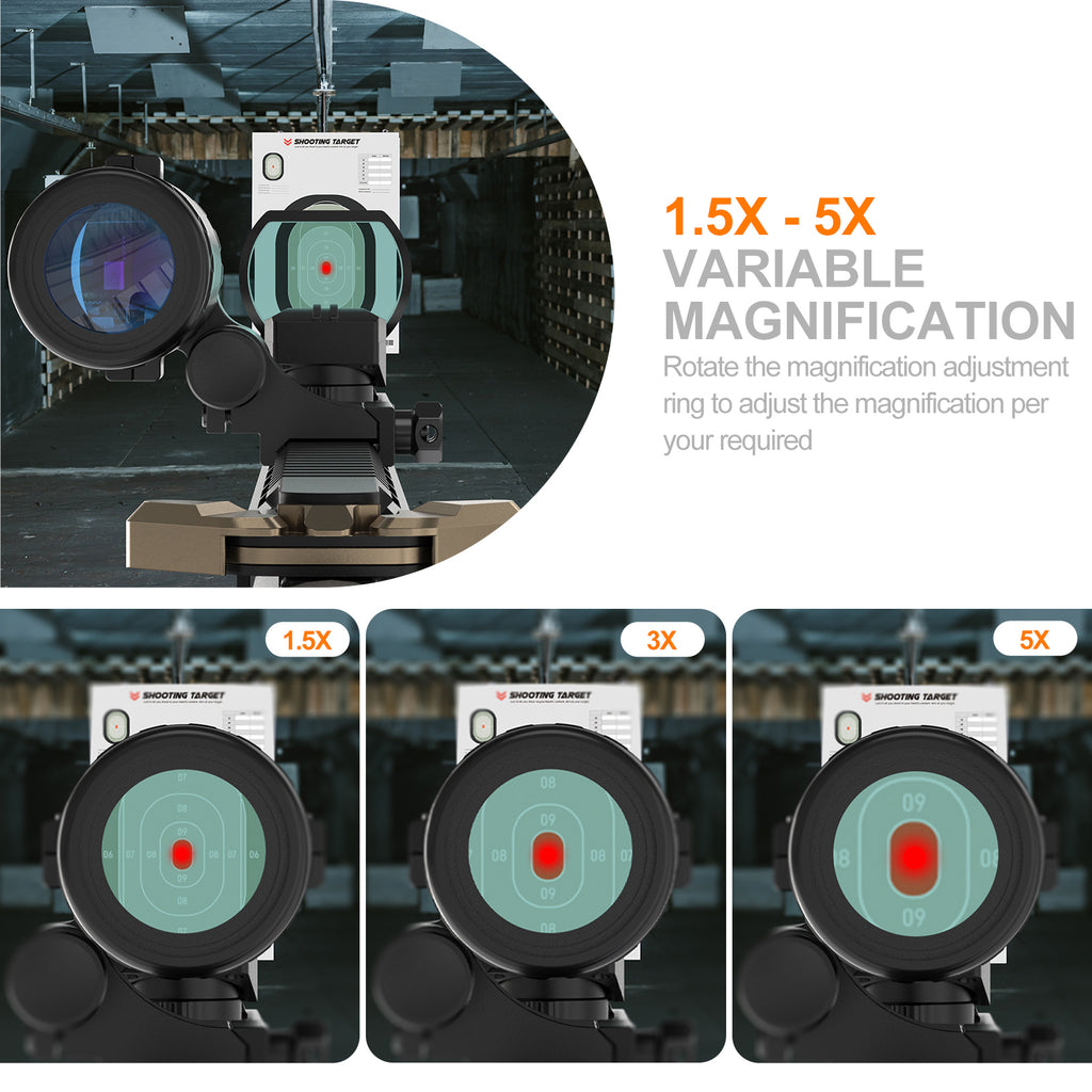 Hawkway M37 1.5X - 5X Adjustment Red Dot Magnifier With Left Flip Mount