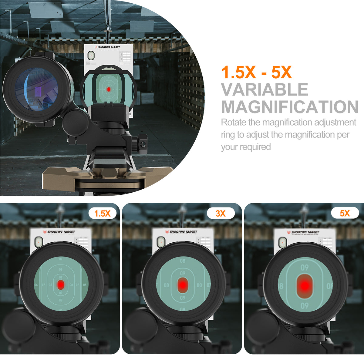 Hawkway M37 1.5X - 5X Adjustment Red Dot Magnifier With Left Flip Mount