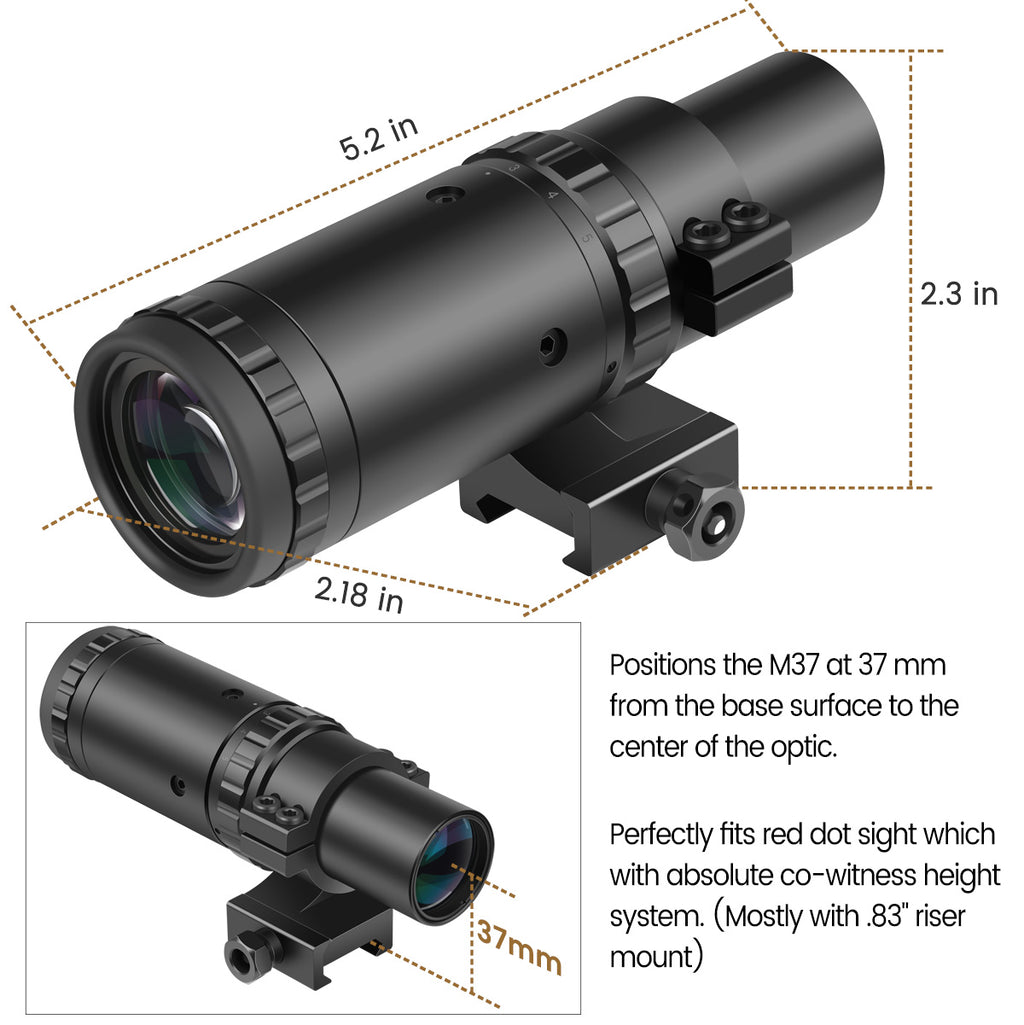 Hawkway M37 1.5X - 5X Adjustment Red Dot Magnifier With Left Flip Mount