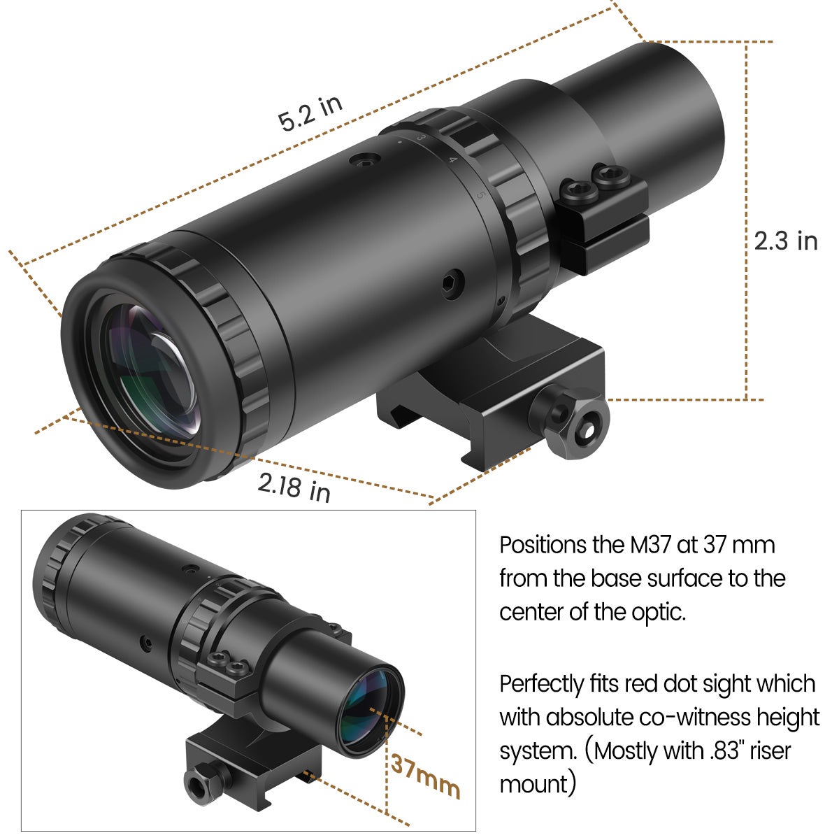 Hawkway M37 1.5X - 5X Adjustment Red Dot Magnifier With Left Flip Mount