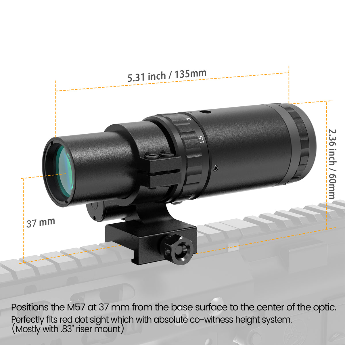 Hawkway M57 1.5x-5x Red Dot Magnifier With Right Flip Mount