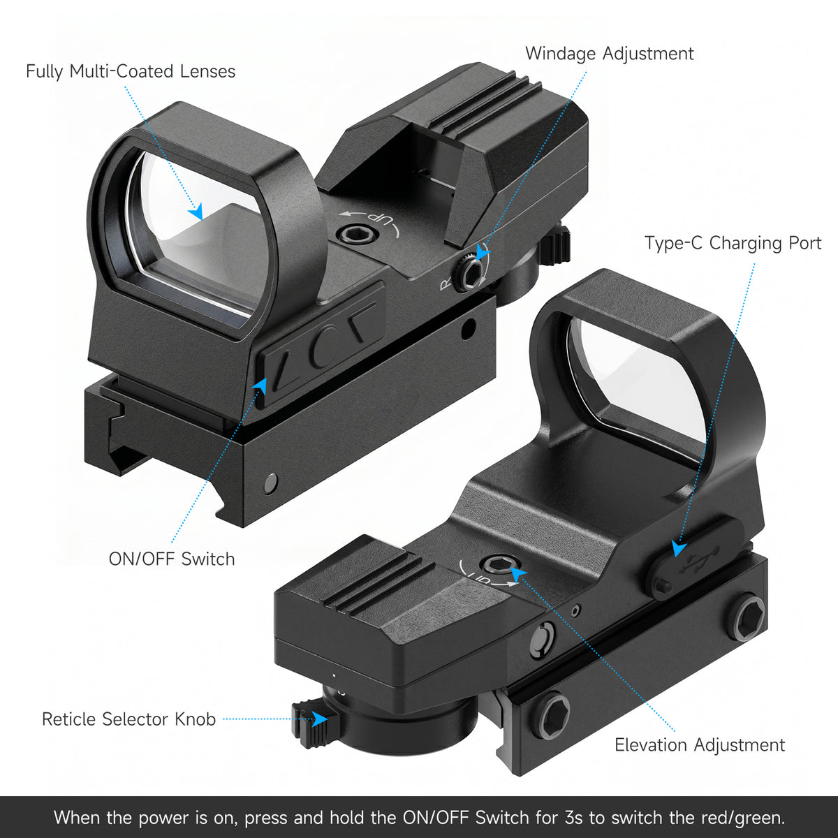 Hawkway RS-27 Green & Red Adjustable Reticle Reflex Sight